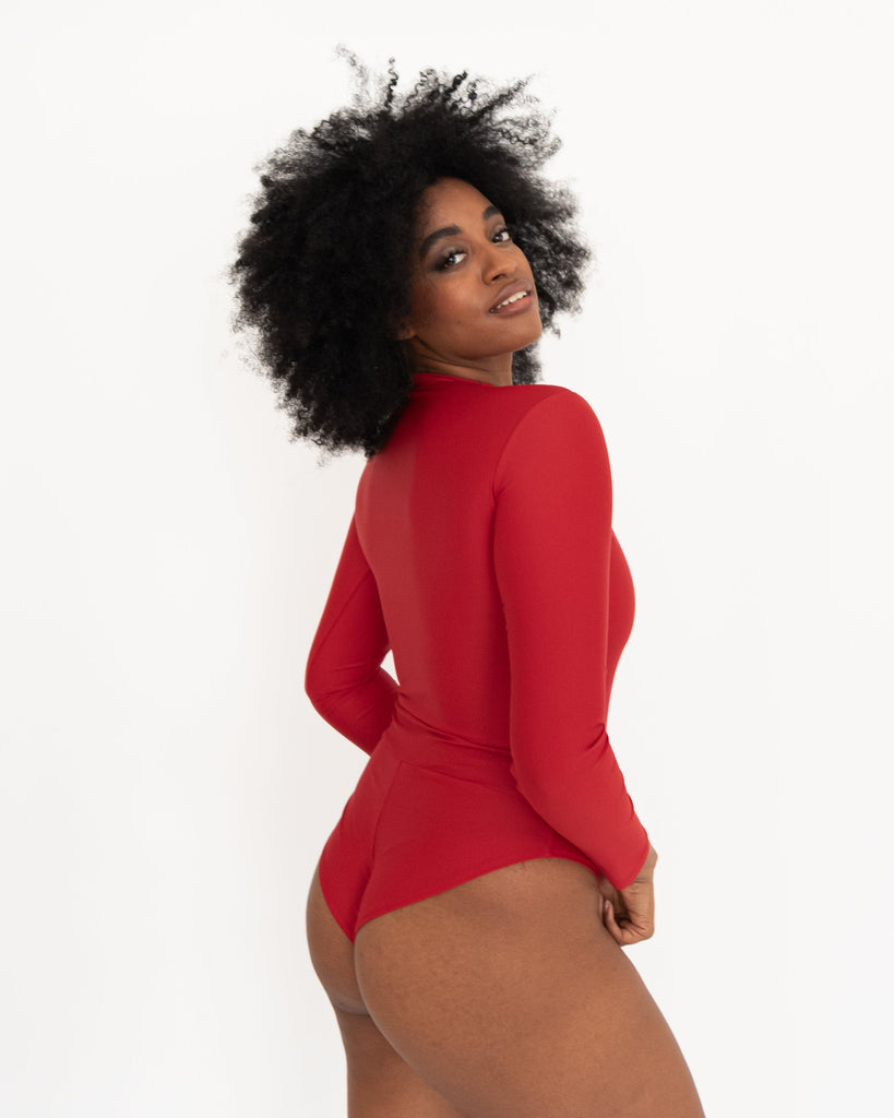 FANNA polewear XS / RED HIGH NECK LONG SLEEVE BODYSUIT- XS